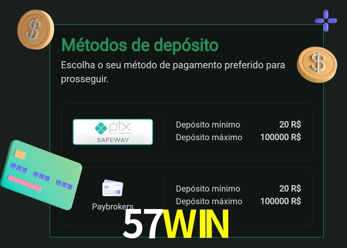 O cassino 57WINbet oferece uma grande variedade de métodos de pagamento